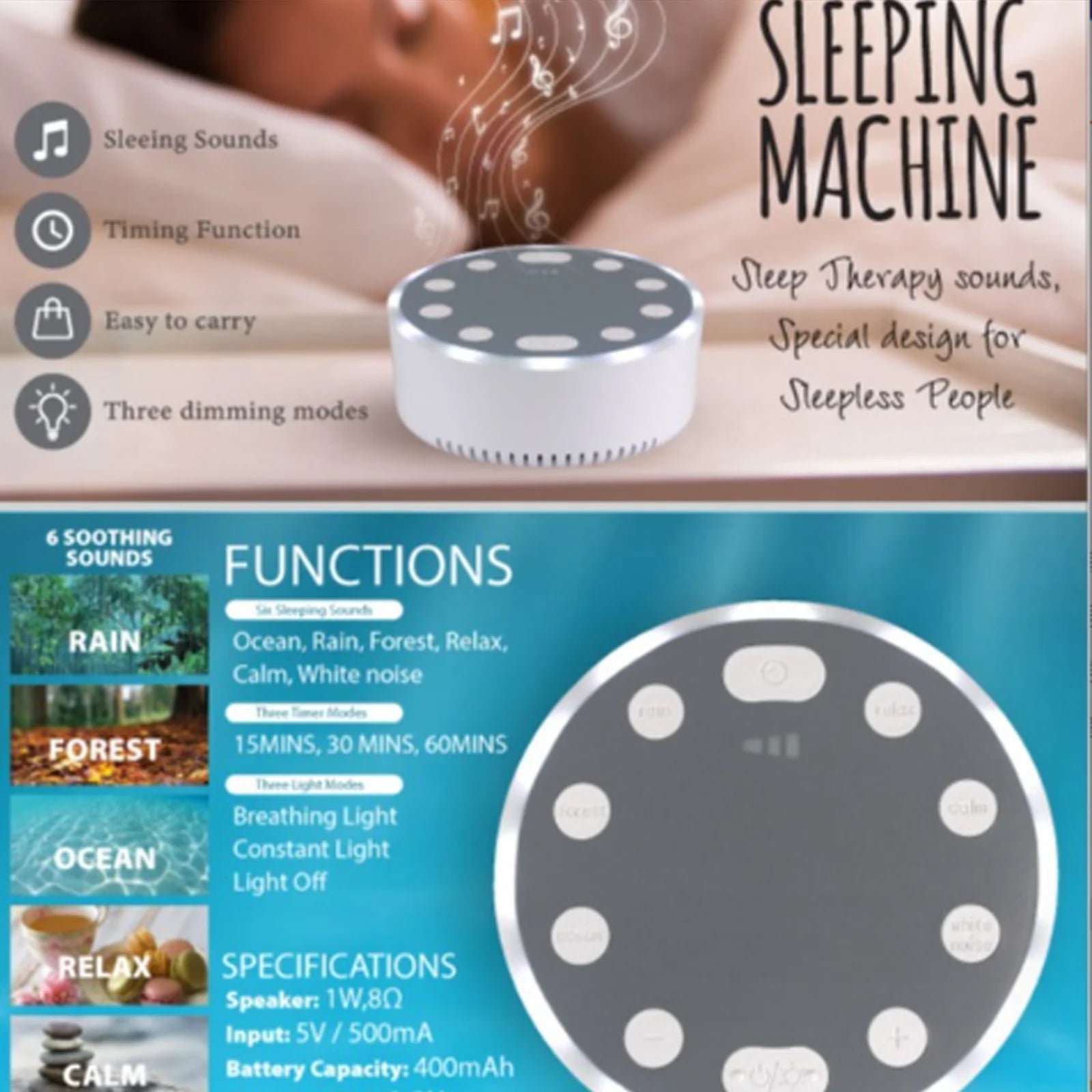 Sound Machine, Premium Sleep Sounds Sound Machine for Sleep, Calming White Noise Sound Machine