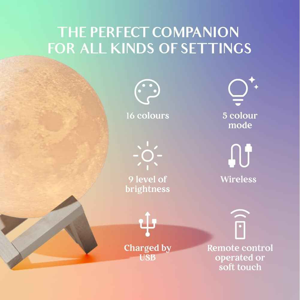 16-Color Moon Lamp Night Light with Stand & Remote Control