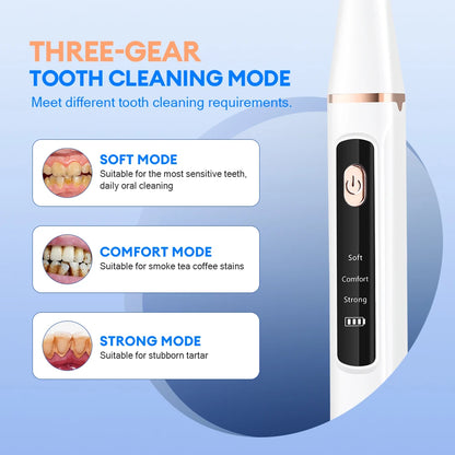 Ultrasonic Dental Calculus Remover and 9D Teeth Whitening Strips Plaque Scaler Tartar Eliminator Electric Tooth Cleaner Set