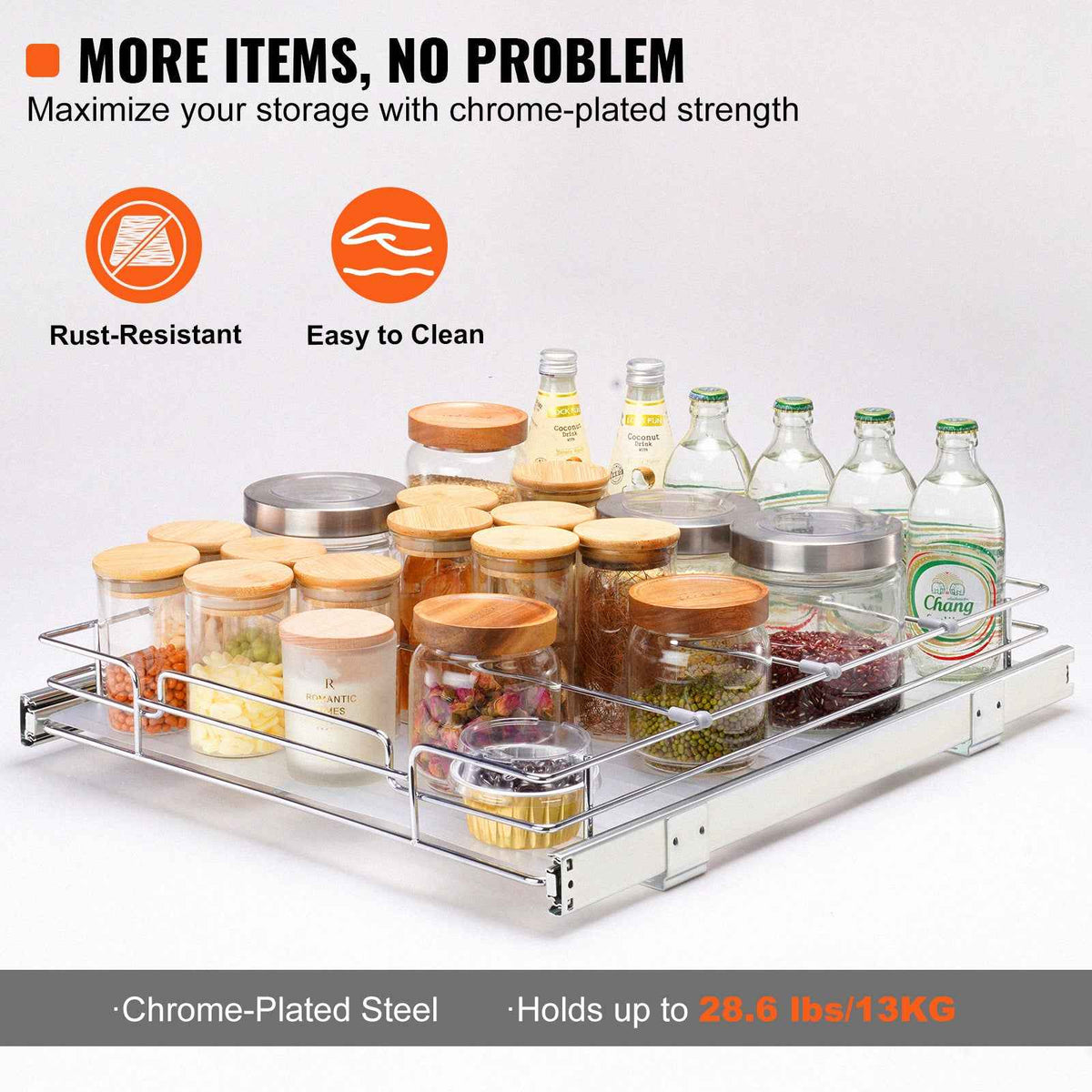 Heavy-Duty Pull-Out Cabinet Organizer Slide-Out Pantry Shelf (14" x 21")