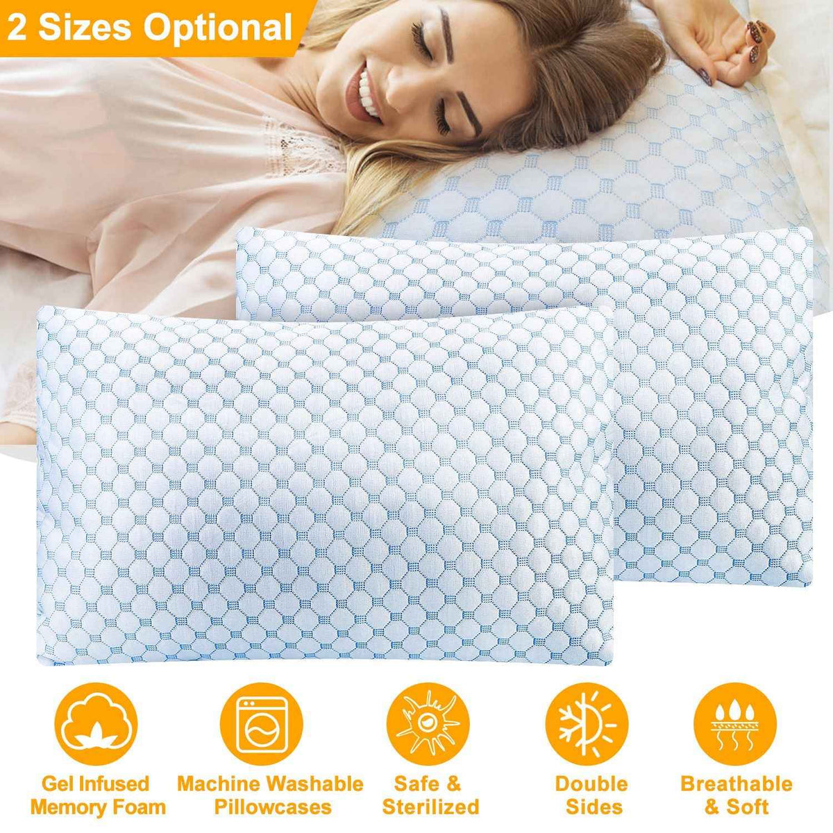 Ventilated Cooling Gel Memory Foam Bed Pillow