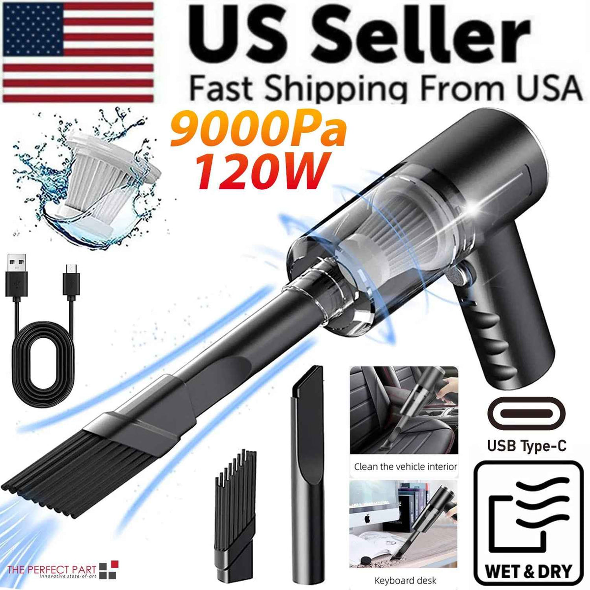 120W Cordless Handheld Mini Vacuum Cleaner with Crevice Attachments