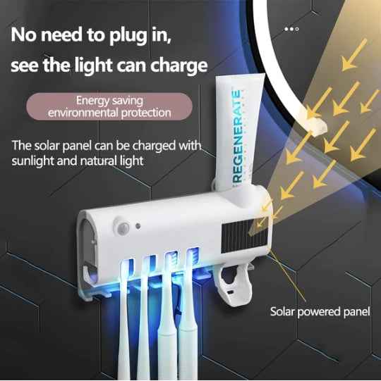 UV Toothbrush Sanitizer Holder & Automatic Toothpaste Dispenser