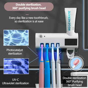 UV Toothbrush Sanitizer Holder & Automatic Toothpaste Dispenser