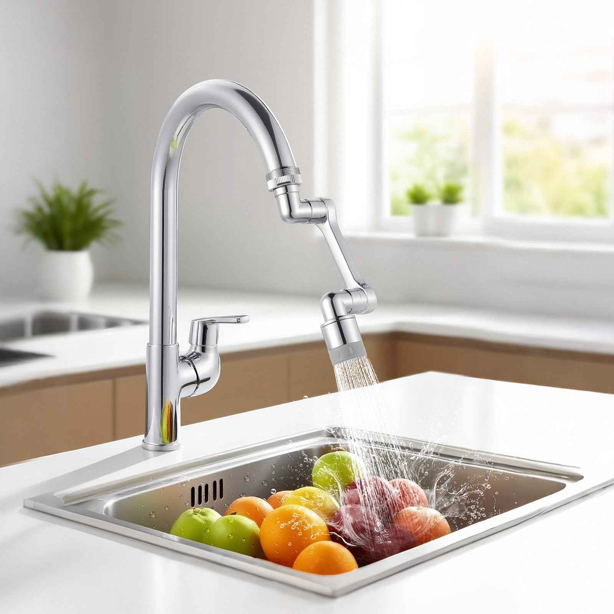 360° Swivel Kitchen Faucet Aerator with Splash Filter Extension Arm