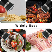 4 oz Salt & Pepper Shaker Set with Adjustable Pour - Included accessories and packaging
