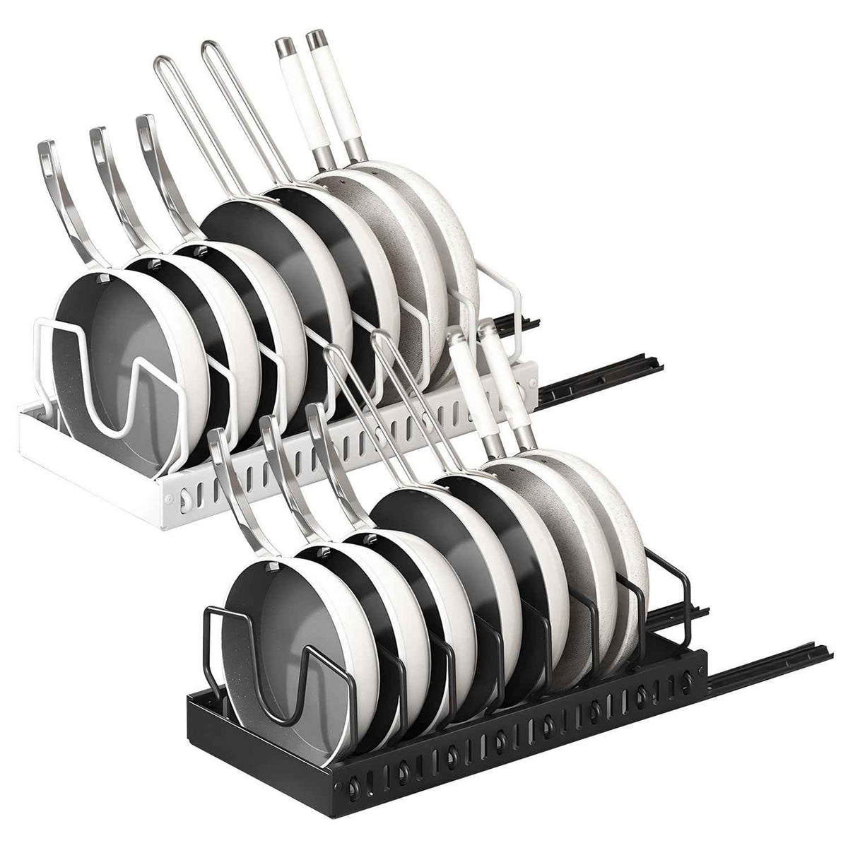 Pull-Out Pots and Pans Organizer with 8 Adjustable Dividers