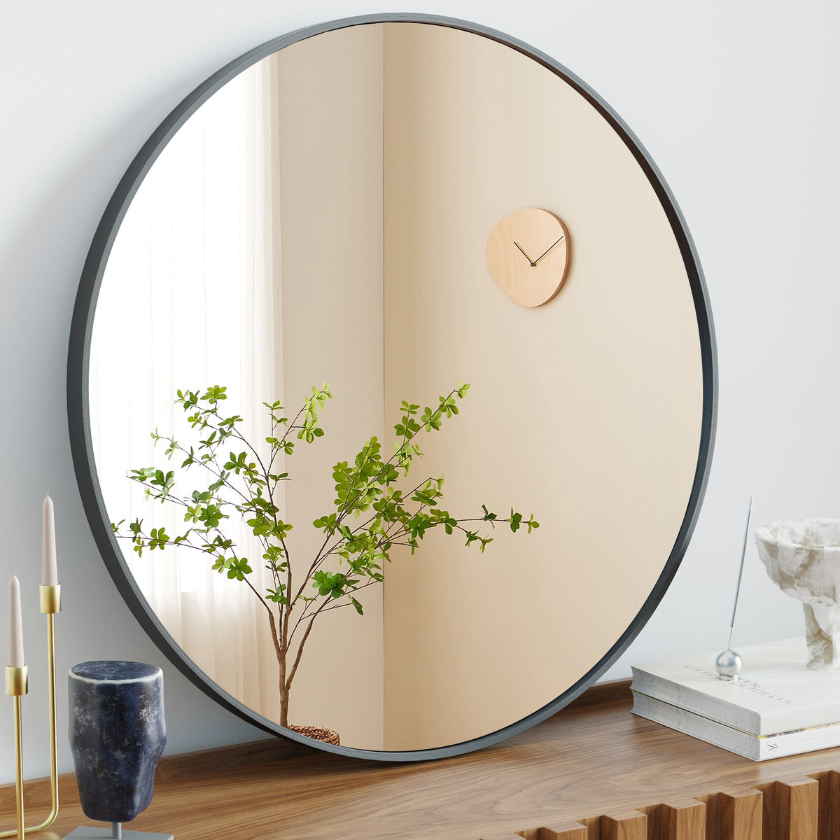 20-Inch Black Circular Wall Mirror