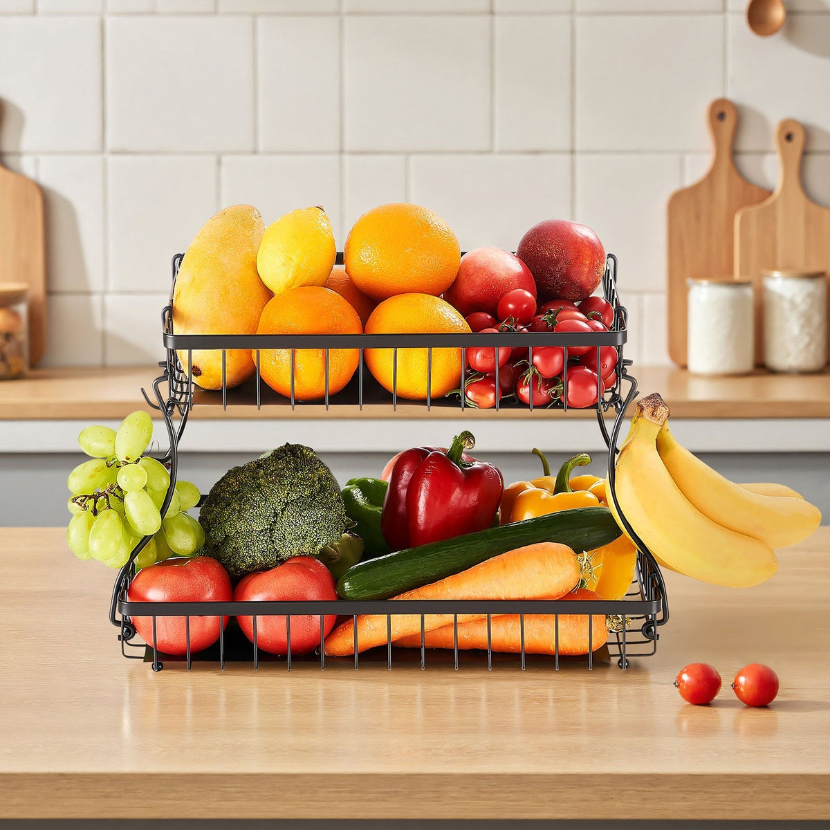2-Tier Countertop Fruit Basket with Banana Hanger