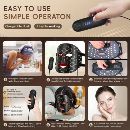 LED Face Mask Light Therapy, 7 Colors LED Red Light Therapy Mask for Face, Best Gift for Mom, Wife, Grandma, Black