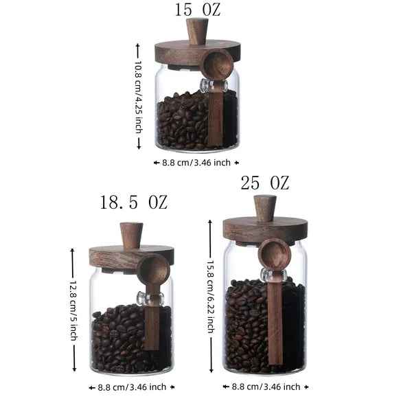 3-Piece Glass Pantry Canister Set with Spoons for Coffee, Tea & Snacks