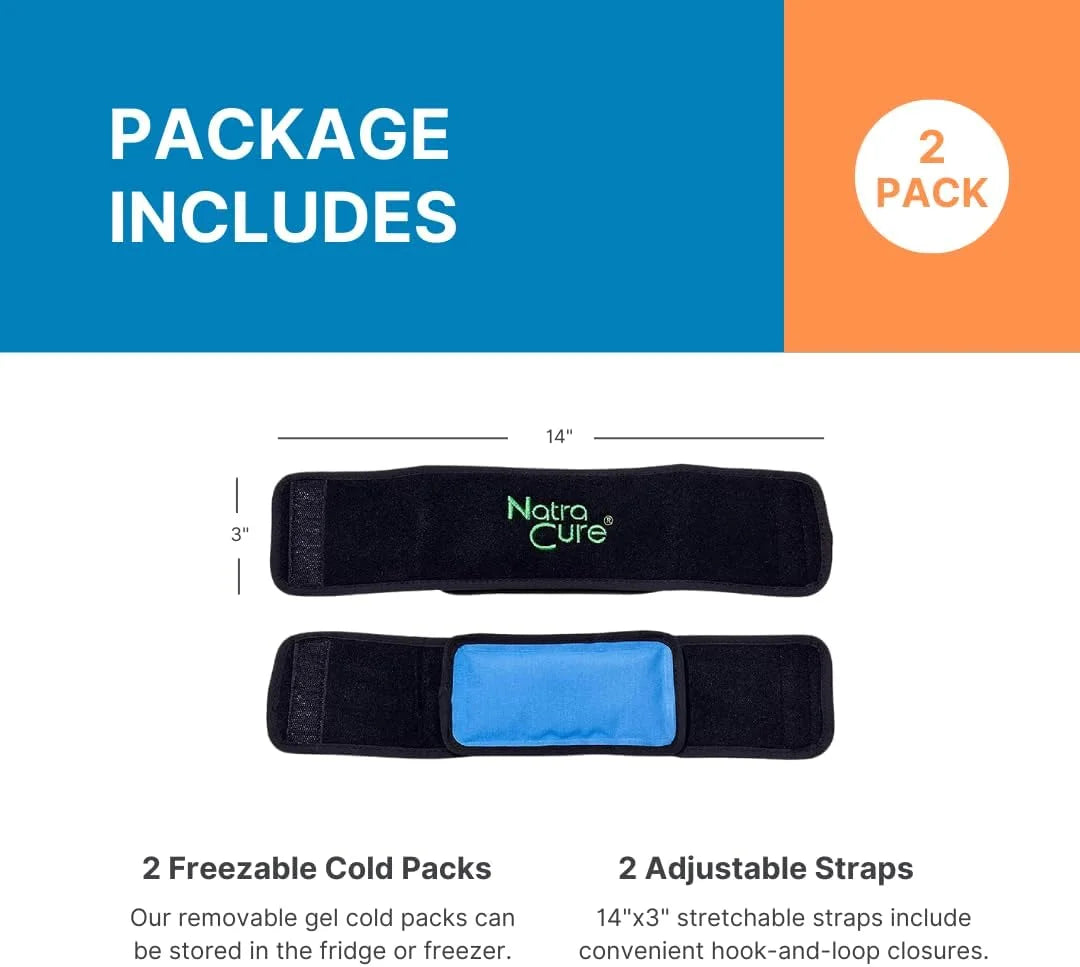 2  Cold Pack Wraps with Straps - Reusable Gel Ice Pack for Injuries and Pain - 2 PK