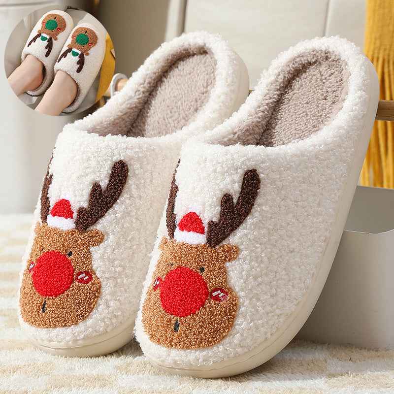 Plush Elk Fleece Winter House Slippers