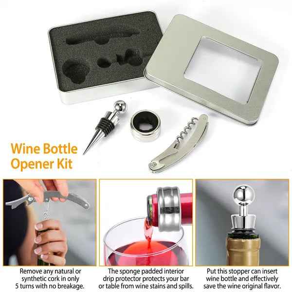 3-Piece Wine Opener Set with Corkscrew, Foil Cutter & Drip Collar