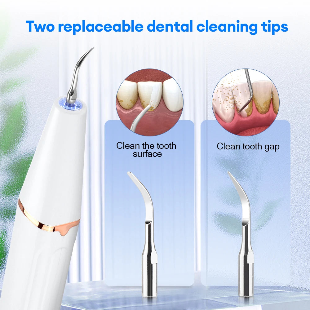 Ultrasonic Dental Calculus Remover and 9D Teeth Whitening Strips Plaque Scaler Tartar Eliminator Electric Tooth Cleaner Set