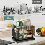 Large 2-Tier Dish Drying Rack with Drain Board - Functional features and details