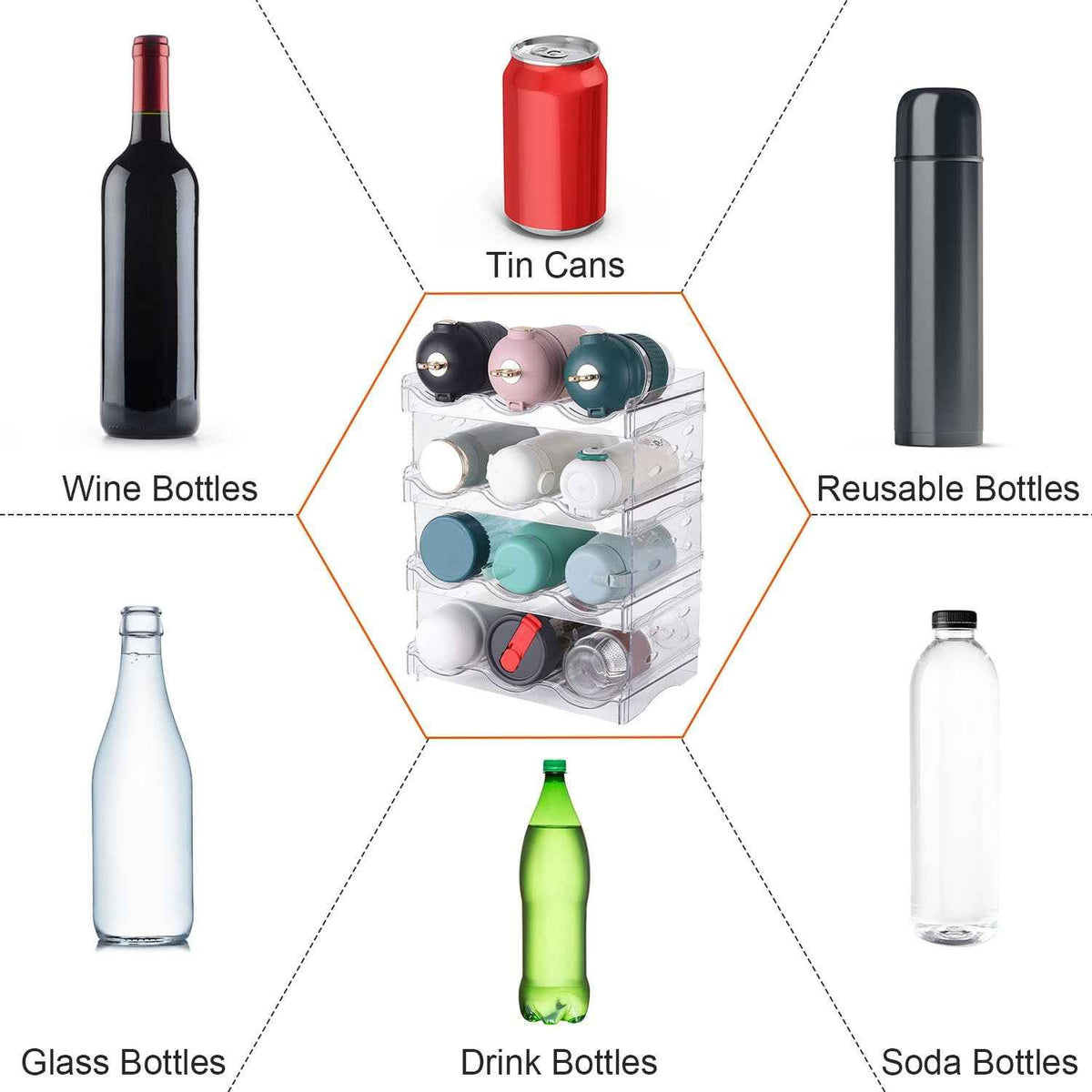 4-Tier Stackable Water Bottle Organizer Rack (Holds 12 Bottles)