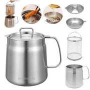 2L Stainless Steel Cooking Oil Storage Pot with Fine Mesh Strainer