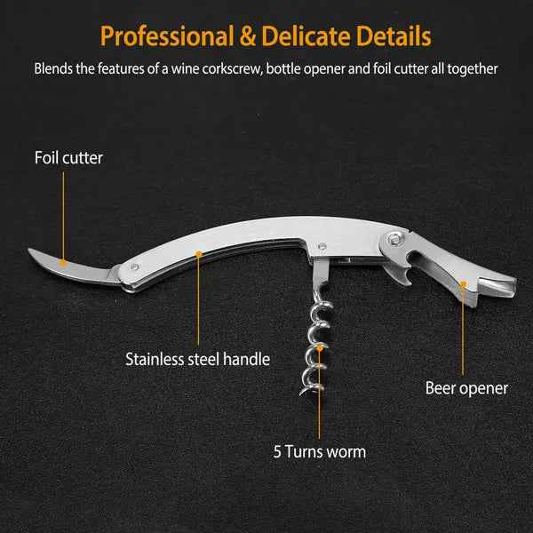 3-Piece Wine Opener Set with Corkscrew, Foil Cutter & Drip Collar