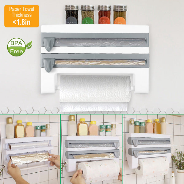Wall-Mount Foil, Cling Wrap, and Paper Towel Dispenser