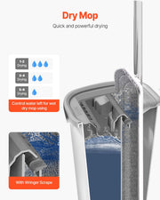 Flat Mop and Bucket Wringer Set with 3 Microfiber Pads