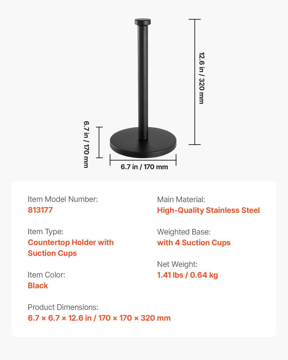 Weighted Stainless Steel Countertop Paper Towel Holder (One-Hand Tear)