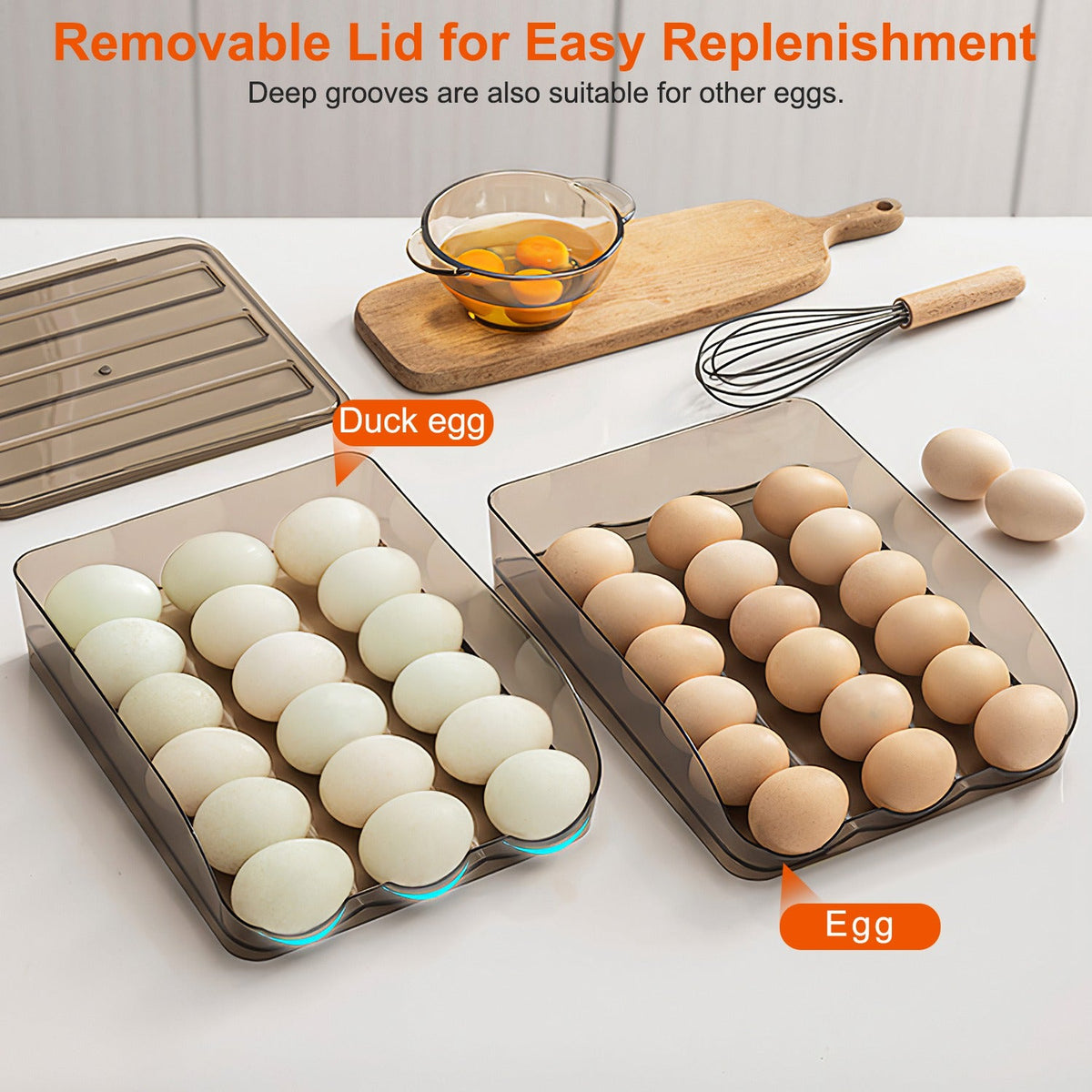 Auto-Rolling Gravity Refrigerator Egg Dispenser & - Functional features and details