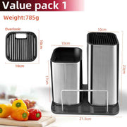 Drainable Knife Block & Chopping Board Countertop Drying Stand