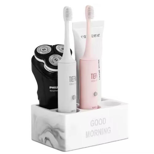 Countertop Toothbrush and Toothpaste Organizer for Electric Brushes