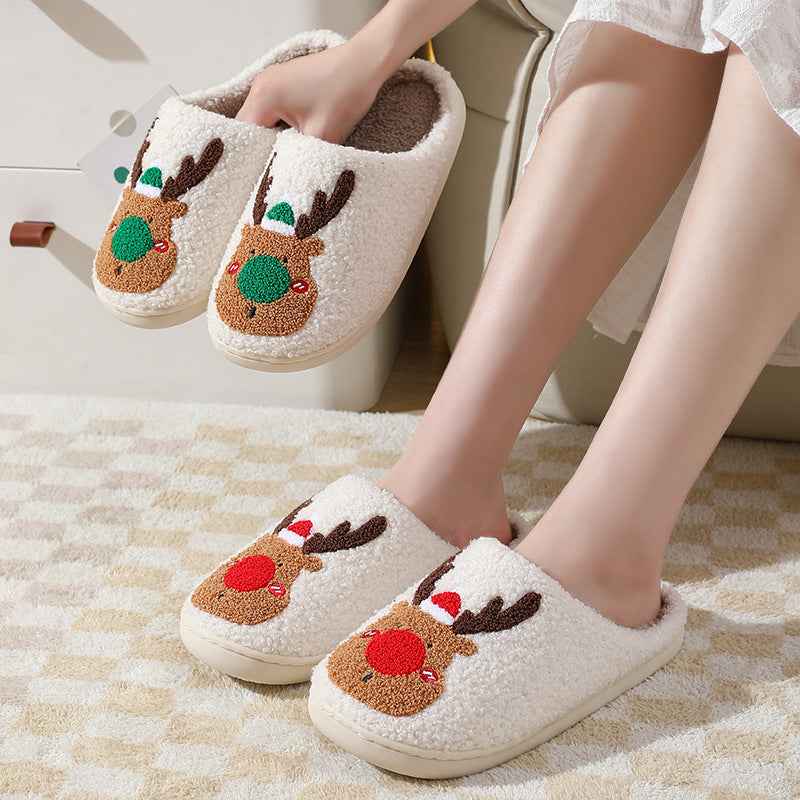 Plush Elk Fleece Winter House Slippers