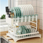 Large 2-Tier Dish Drying Rack with Drain Board - Included accessories and packaging