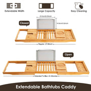 Extendable Bamboo Bathtub Caddy Tray with Book & Wine Holders
