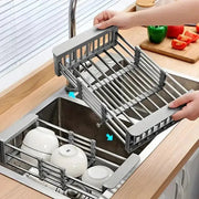 Adjustable In-Sink Dish Drying Rack with Drain Basket - Multi-angle profile view