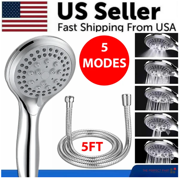 5-Setting High-Pressure Handheld Shower Head with 5 ft Hose