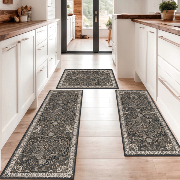 Washable 3-Piece Kitchen Rug and Runner Set (Non-Slip)