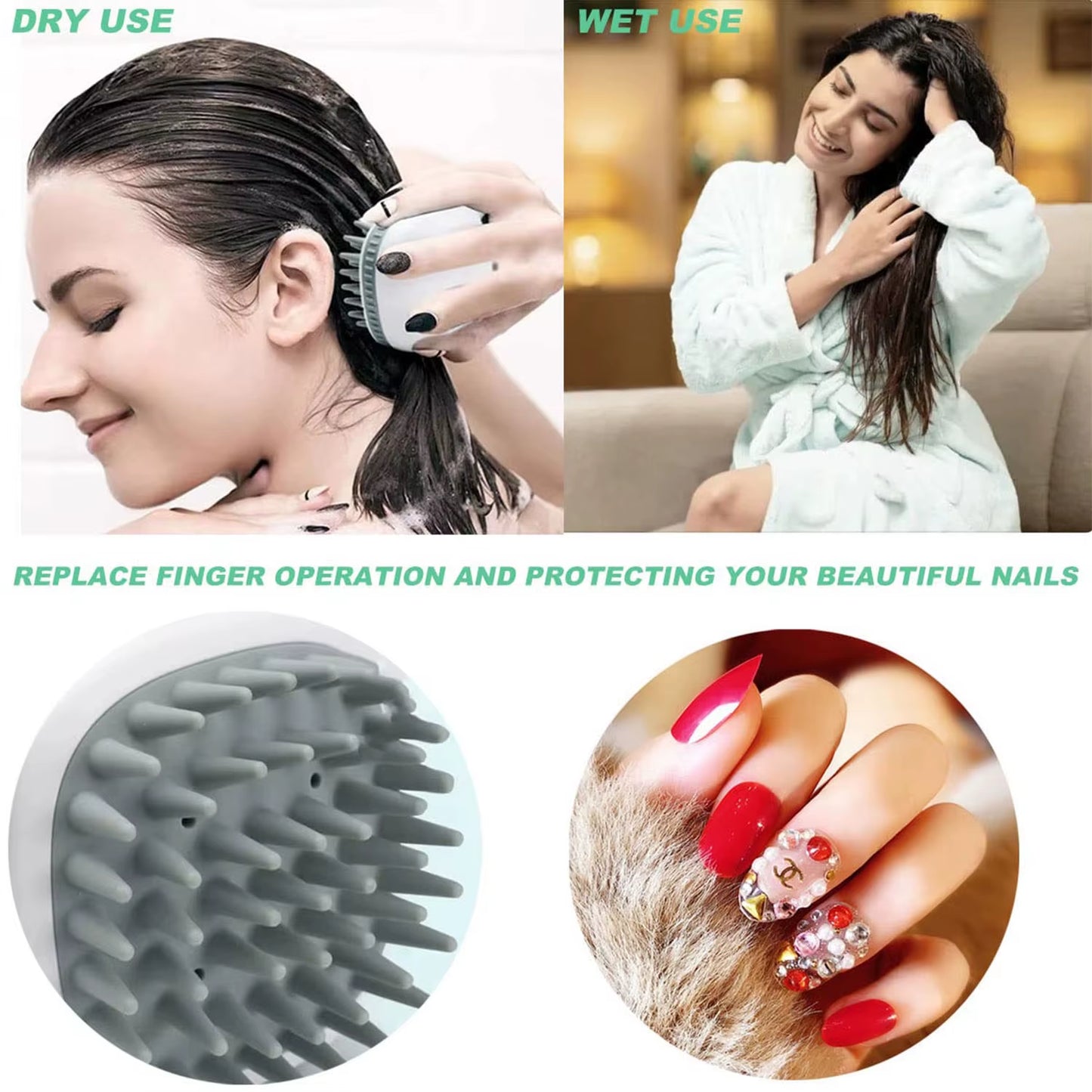 Hair Shampoo Brush with Soft Silicone,Scalp Massager Brush Head,Dandruff Removal,Waterproof Shower Scalp Scrubber