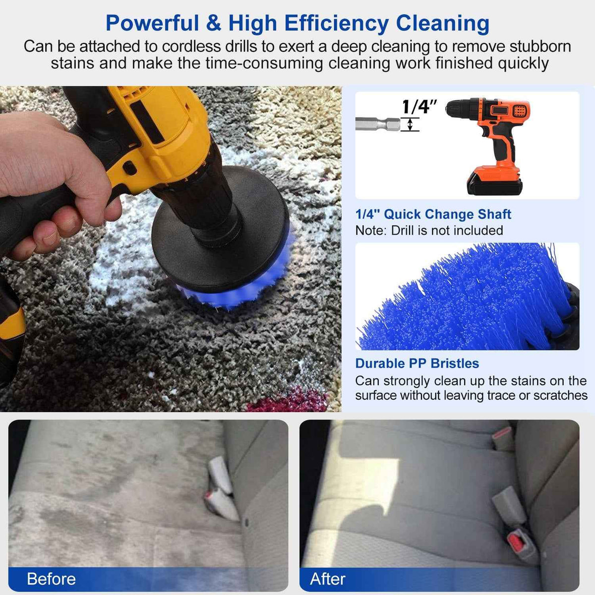 Drill Brush Power Scrubber Attachment Set for Tile, Tub & Grout (3-Piece)