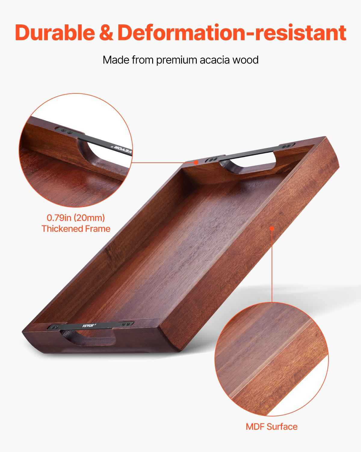 Acacia Wood Serving Tray 17" x 12" with Handles (Bath & Couch Caddy)