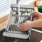 Adjustable In-Sink Dish Drying Rack with Drain Basket