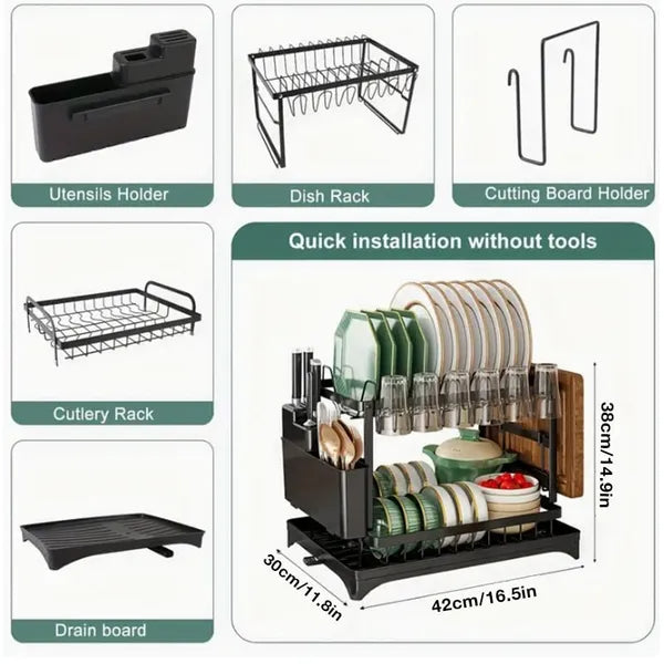 Large 2-Tier Dish Drying Rack with Drain Board - Lifestyle in-room application