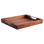 Acacia Wood Serving Tray 17" x 12" with Handles - Multi-angle profile view