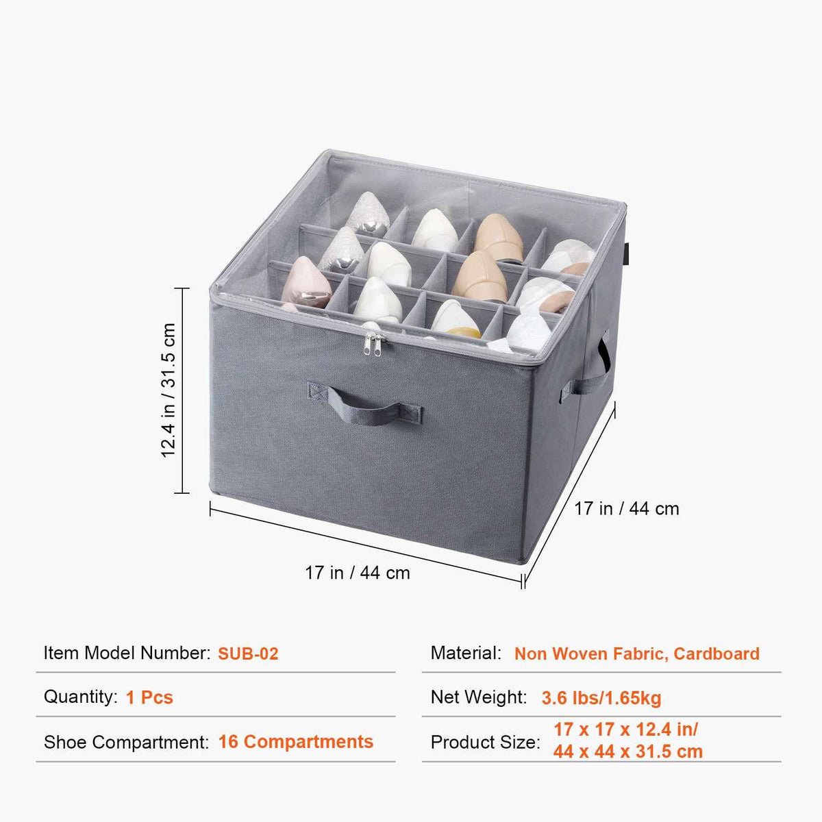 Under-Bed 16-Compartment Shoe Storage Organizer with Clear Cover
