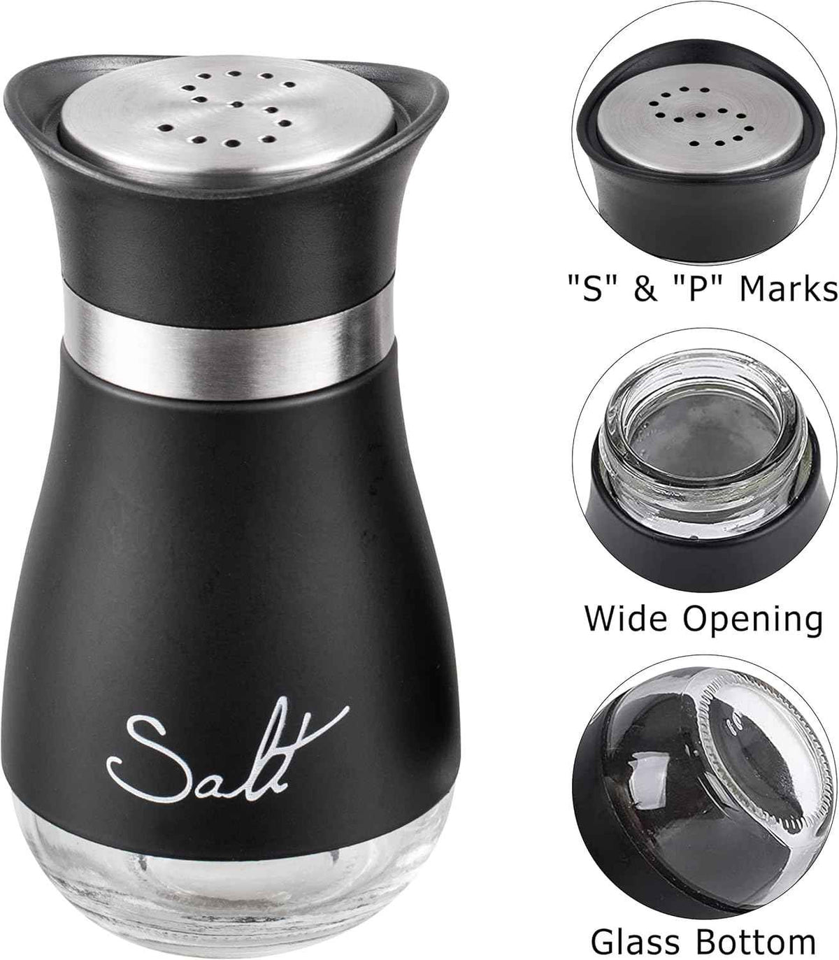 4 oz Salt & Pepper Shaker Set with Adjustable Pour Holes