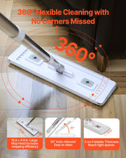Flat Mop and Bucket Wringer Set with 3 Microfiber Pads
