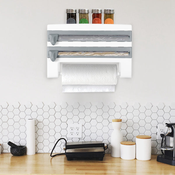 Wall-Mount Foil, Cling Wrap, and Paper Towel Dispenser