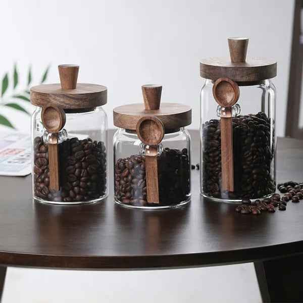 3-Piece Glass Pantry Canister Set with Spoons for Coffee, Tea & Snacks