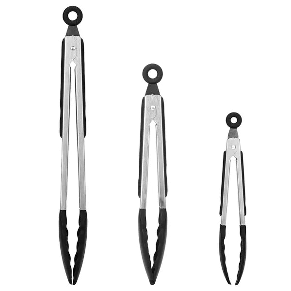 3-Piece Stainless Steel Locking Kitchen Tongs with Silicone Tips