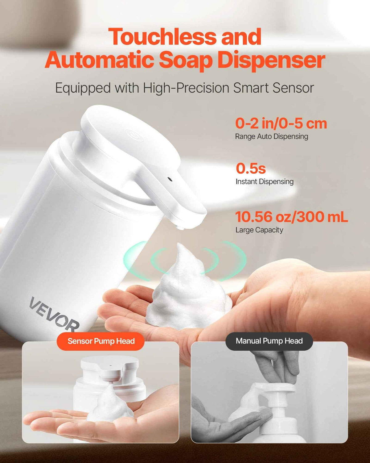 Rechargeable Automatic Touchless Hand Soap Dispenser (300ml / 10oz)