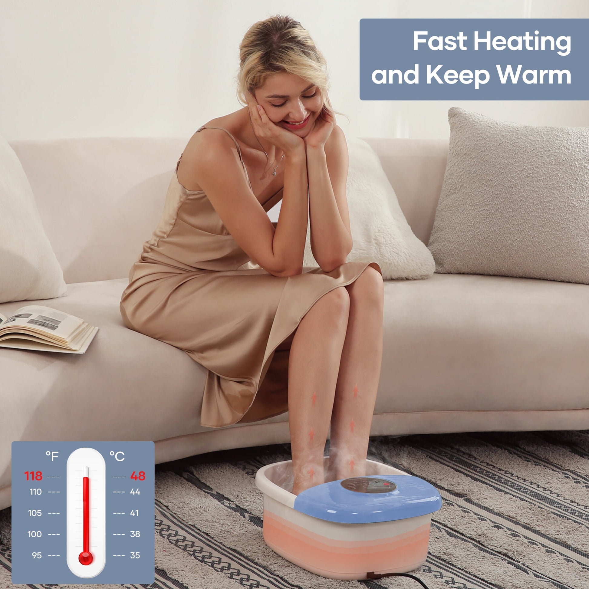 Foot Spa Bath Massager with Heat, Bubbles, and Vibration for Soothe and Comfort Feet, Blue