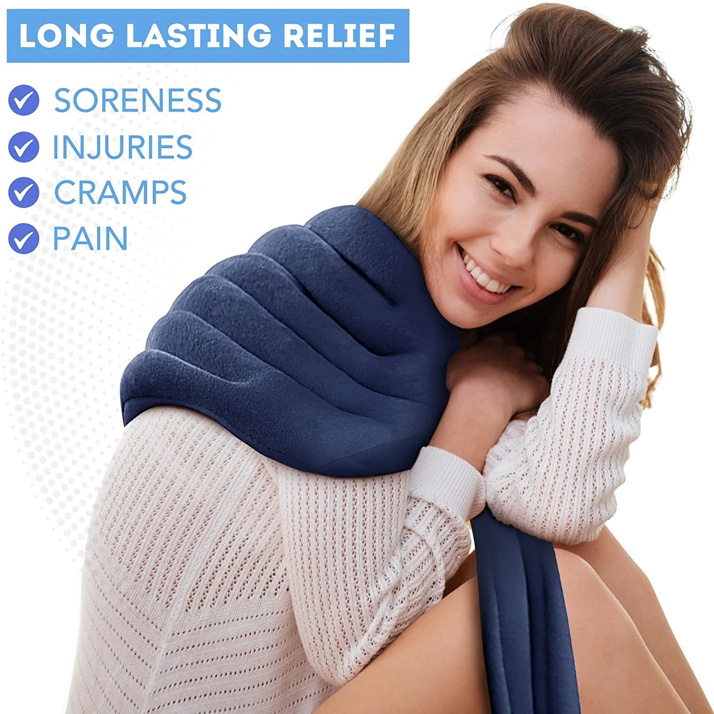 | Hot & Cold Wrap for Neck & Shoulders | Microwave Activated | Weighted Muscle Therapy | Flax Seed Fill | Blue